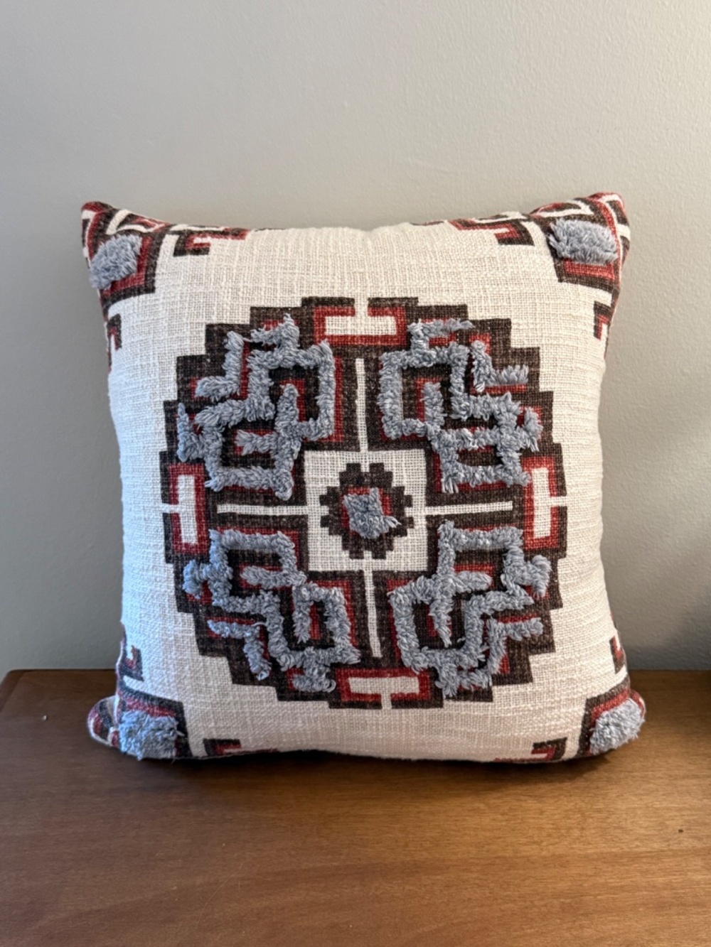 LR Rust Medallion Throw Pillow 18x18 Southwestern Boho Tufted Cotton